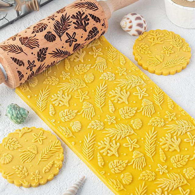 Creative New Cartoon Ocean Embossed Rolling Pin Fondant Biscuits